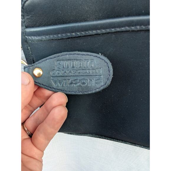 Vintage Wilson's Leather Navy Crossbody Shoulder Purse Bag Small Minimalist - Picture 3 of 9
